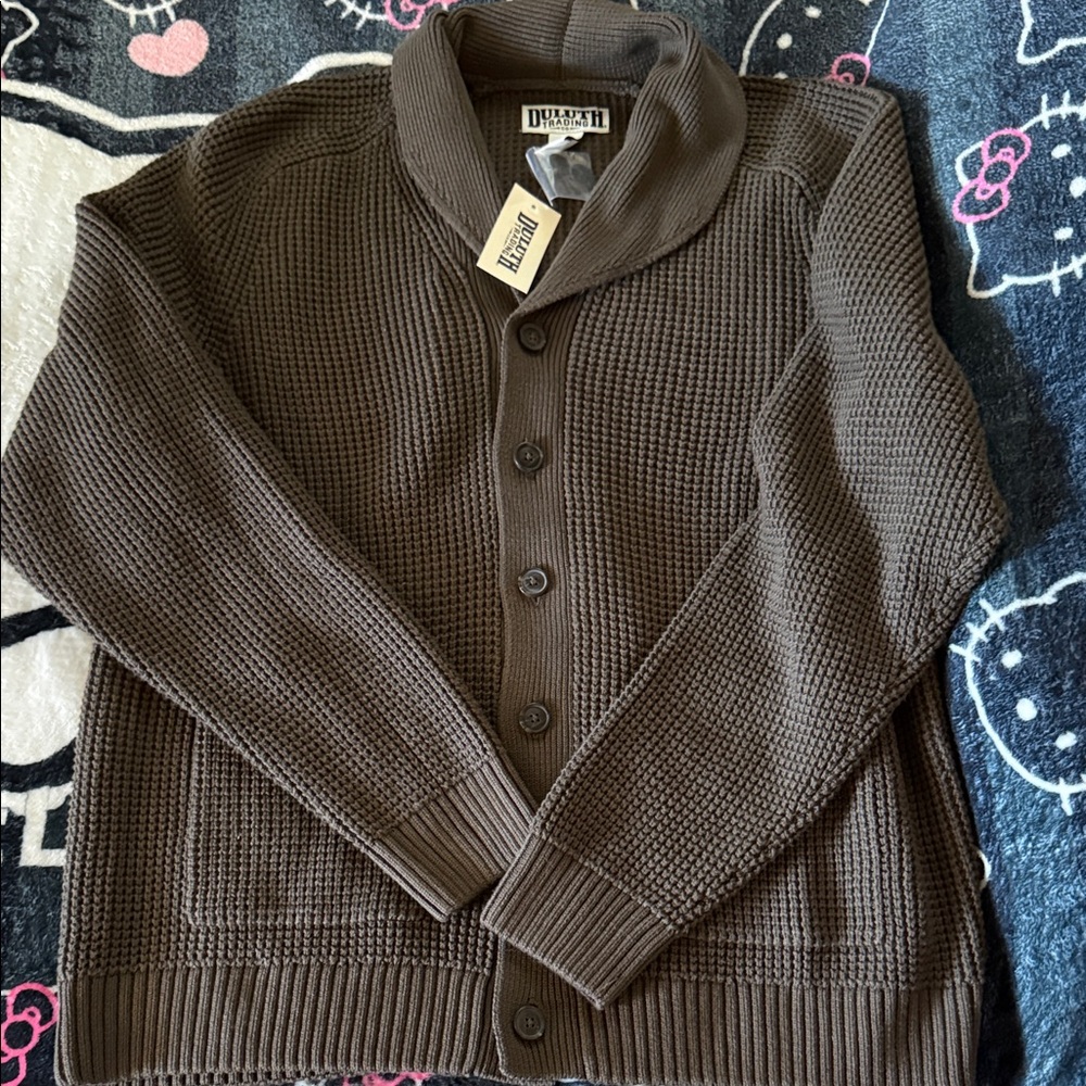 Duluth Trading Co Brown Shawl-Collar Button Cardigan